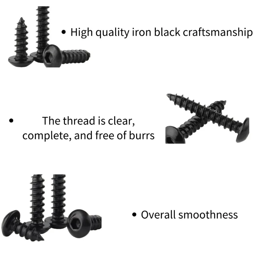 10/20/30pcs M3 M4 M5 M6 Grade 8.8 Black Carbon Steel Hex Socket Screw Hexagon Button Round Head Self Tapping Screws