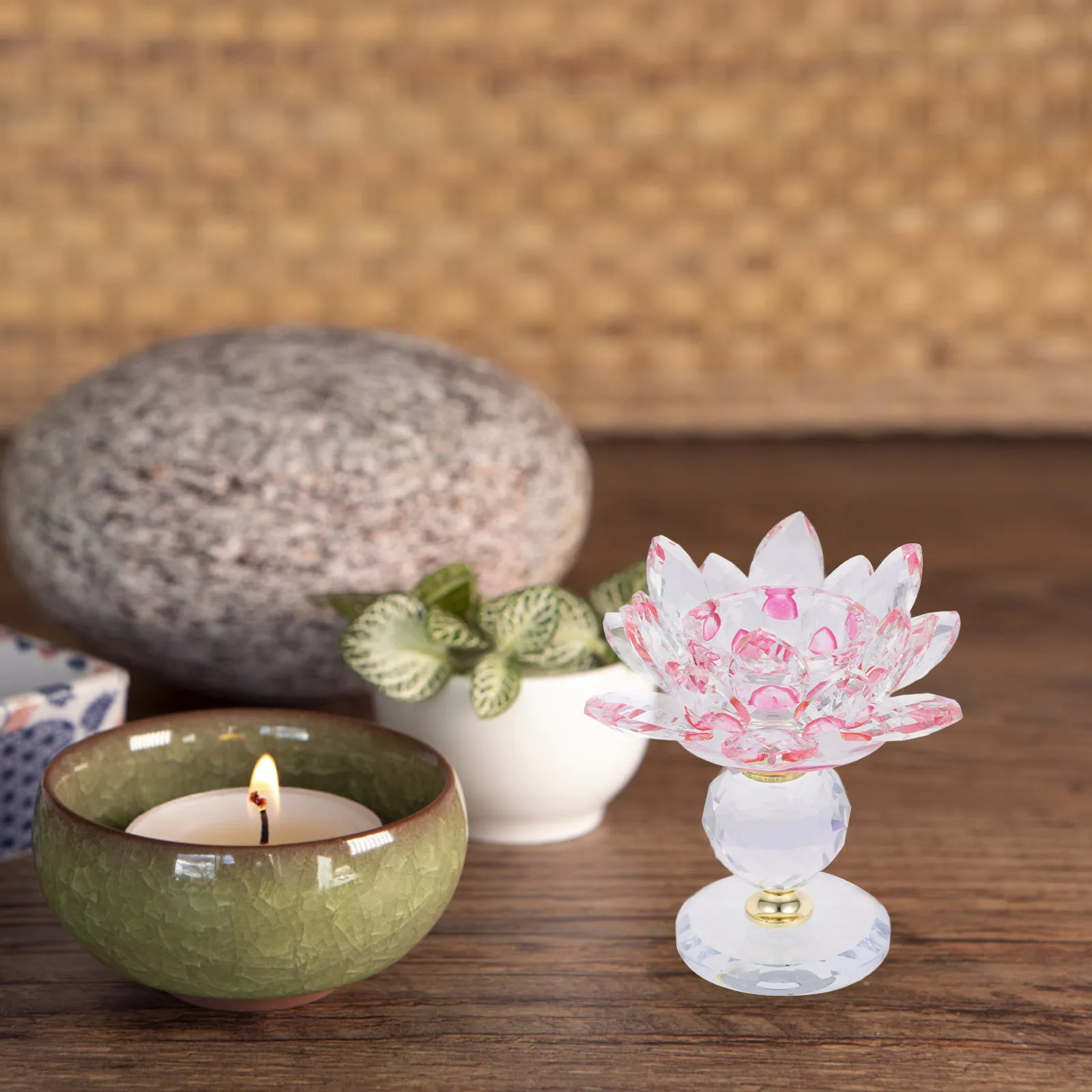 Crystal Lotus Tea Light Holder Elegant Buddhist Stand for Home Decor Meditation Space Religious Altar Crystal Tealight
