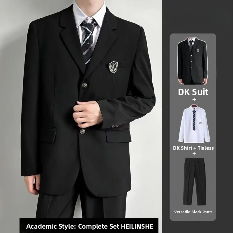 

Casual College Sle orm Suit Student Class orm Jaet Double Slit Autumn Season Wide Fit Single Button Double Row