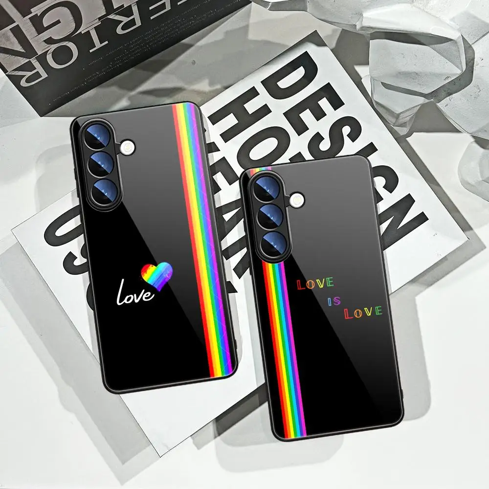 Love Is Love LGBT Rainbow Phone Case For Samsung Galaxy S26 Ultra S25 FE S24 S23 S22 Plus Edge S21 Note20 Tempered Glass Covers