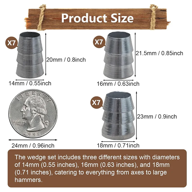 WORTHOWN-21 PCS Extended Round Axe-Handle Wedge Safety Metal Wedge Hammer Handle Wedges Steel Wedge,(0.55/0.63/0.71Inch)