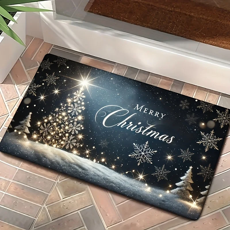 Christmas Tree Snowy Night View Bathroom Non-silp Doormat Suitable for Living Room Home Holiday Warm Decorations and Accessories