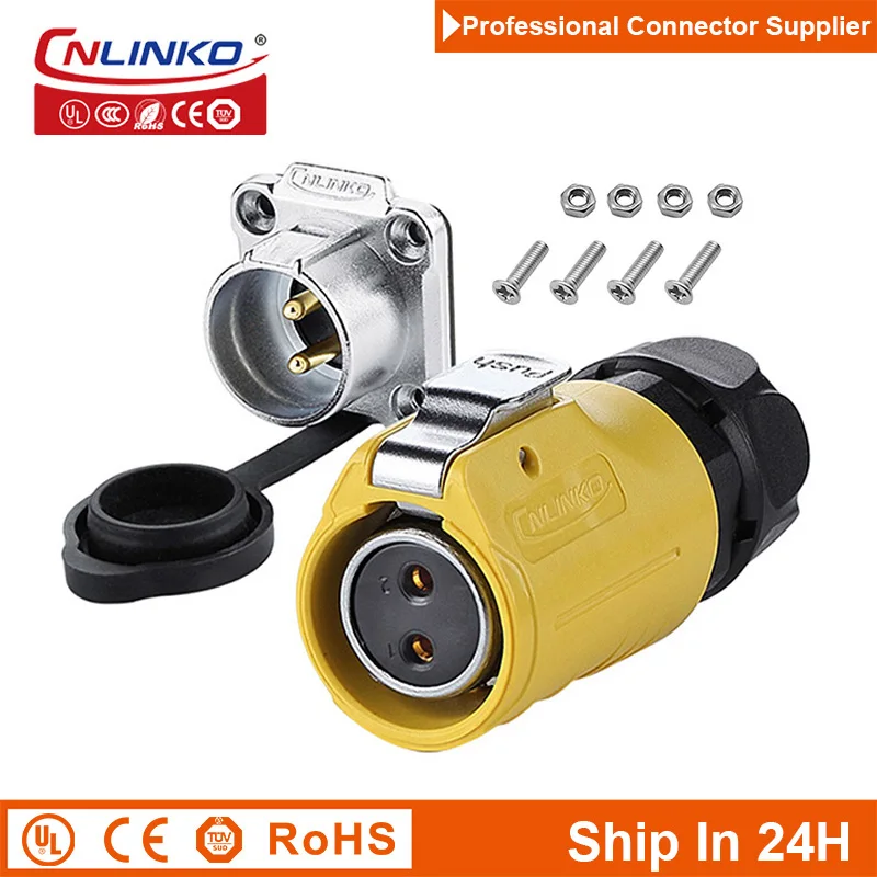 Cnlinko LP20 Industrial M20 Extension Cable 2Pin Male Female AC 500Volt 20A Heavy Duty Replacement Plug Socket Power Connector