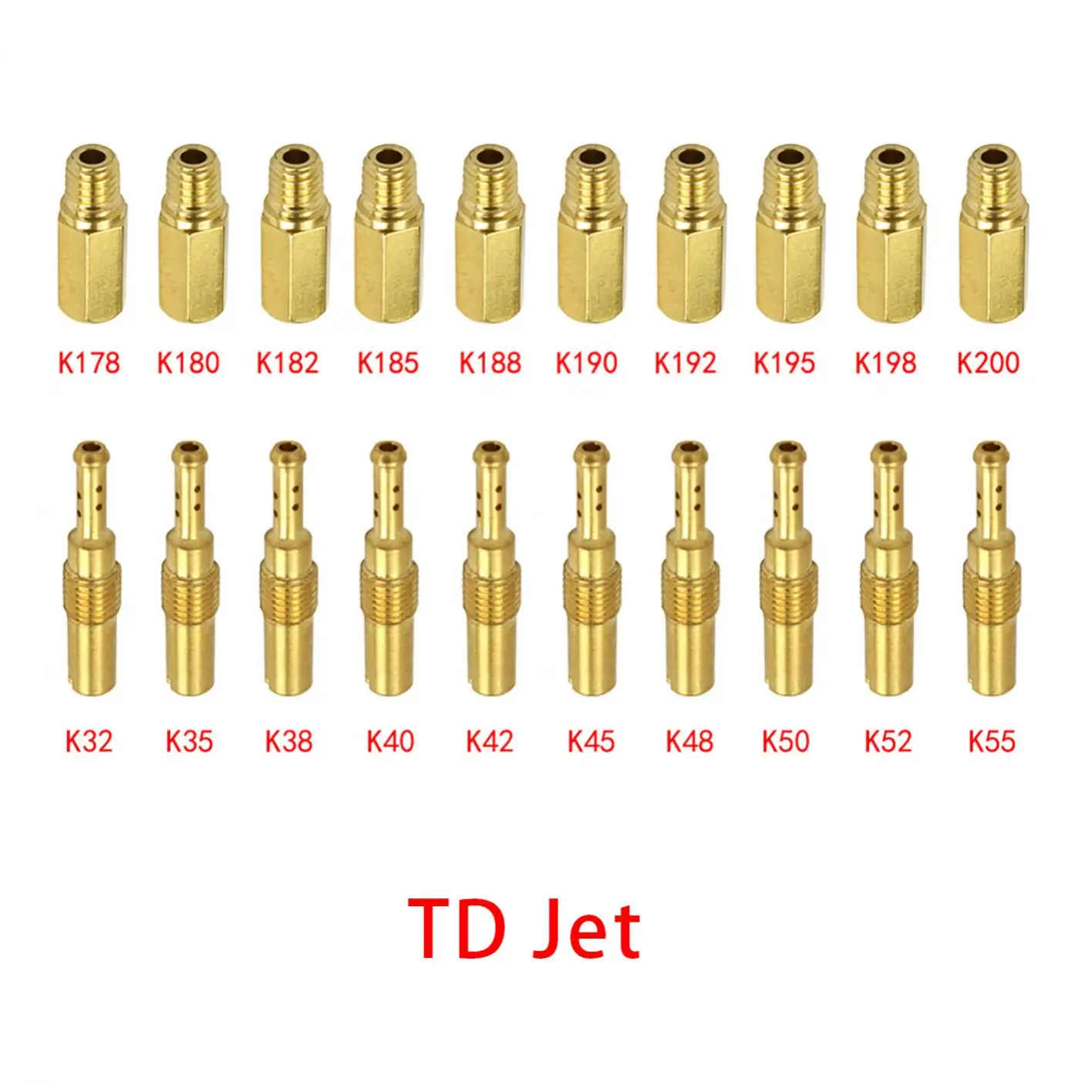 20pcs/set Motorcycle Carburetor Nozzle 10pcs Slow Jets Brass Main Gate Jets for SUDCO KOSO OKO PWK PWM PE Injector Nozzle