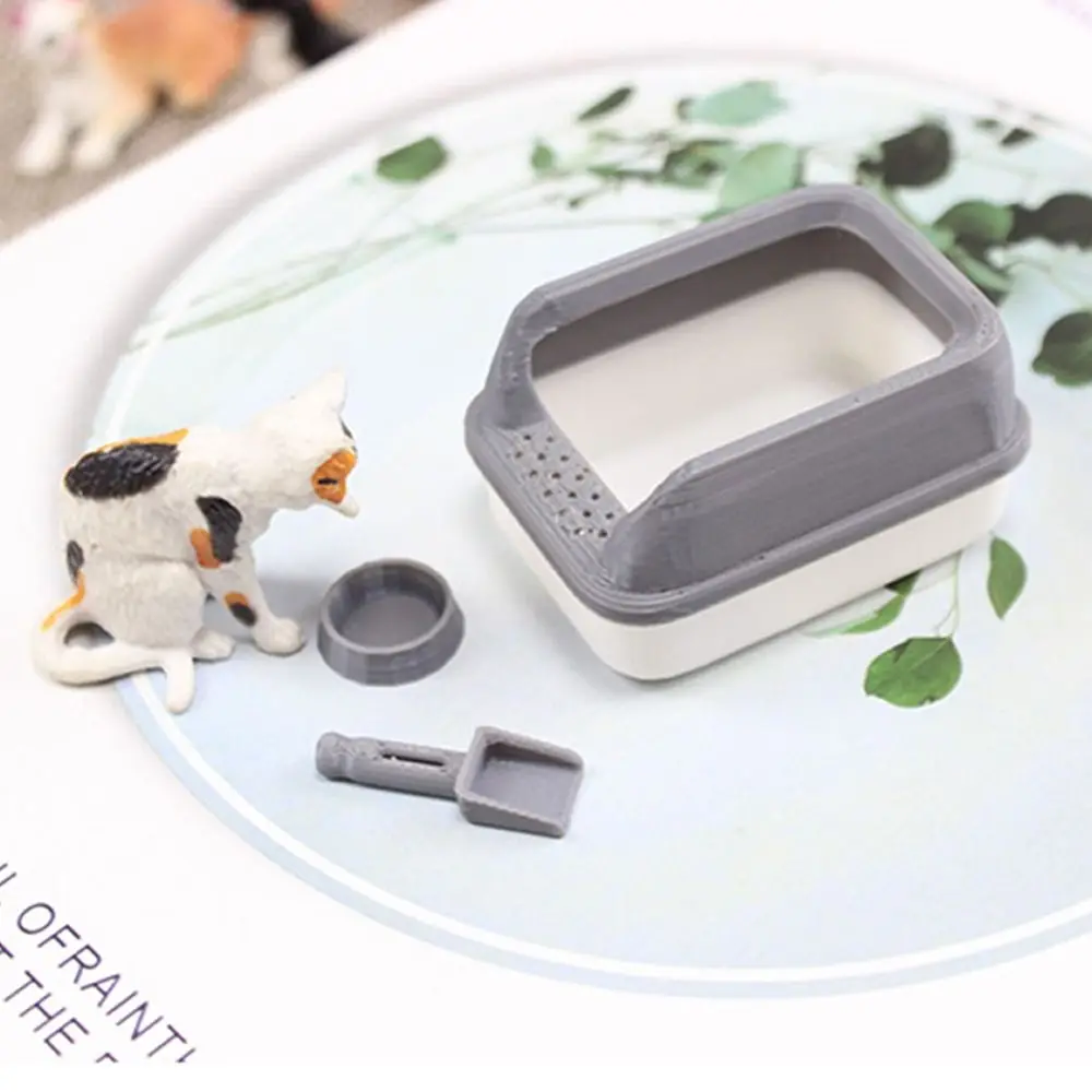 3Pcs/set Cute 1:12 Dollhouse Cat Litter Box Miniature Mini Home Decoration Model Shovel Pet Supplies