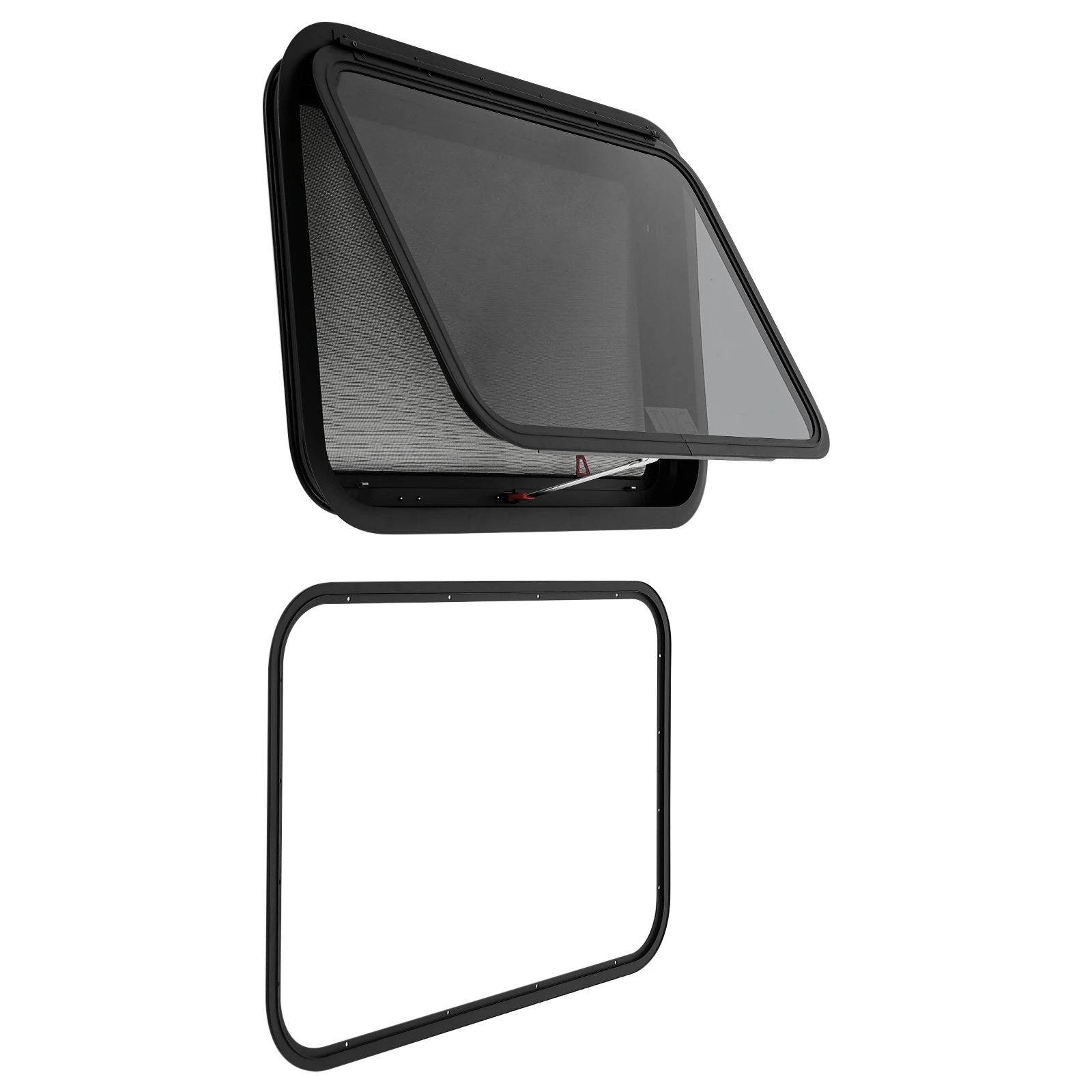 نافذة خروج الطوارئ RV مقاس 30 × 20 بوصة - 30-40 °   زاوية مفتوحة وشاشة وحلقة تقليم، للتخييم/المقطورة للهروب في حالات الطوارئ والتهوية