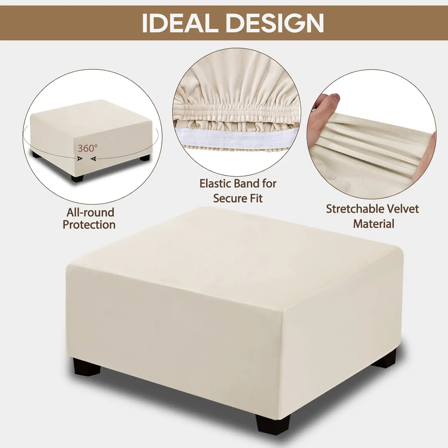 Veludo retangular otomano capa, elástico Slipcover, Footrest Stool Covers com elástico