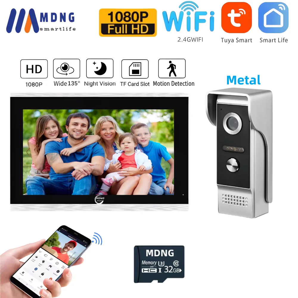 Tuya Smart Wifi Video Door Phone Intercom System Metal 1080P Wireless Outdoor WIFI Video Doorbell Camera for Apartment Home