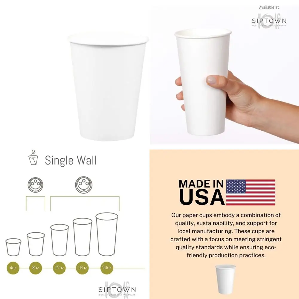 

12 oz Disposable Paper Coffee Cups, 1000 Pack, Leak-Proof, Safe for Hot Drinks