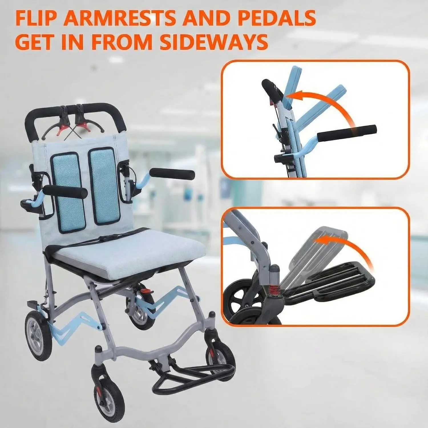 Folding Transfer Chair with Locking Handbrakes