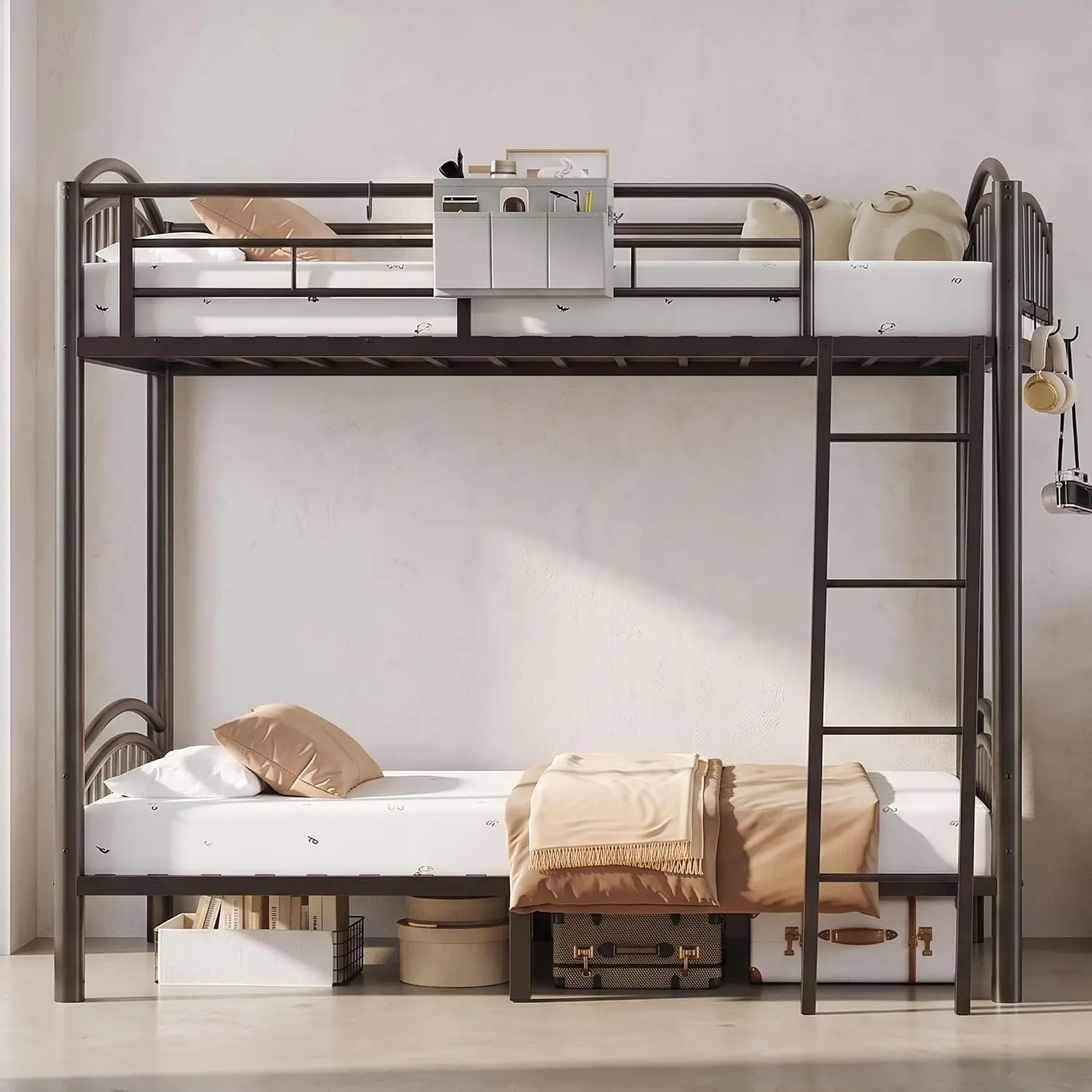 Twin Over Twin Metal Bunk Bed with Convertible Ladder & Flat Rungs, Space Saving Loft Bed for Adult & Teen, Customized image 6