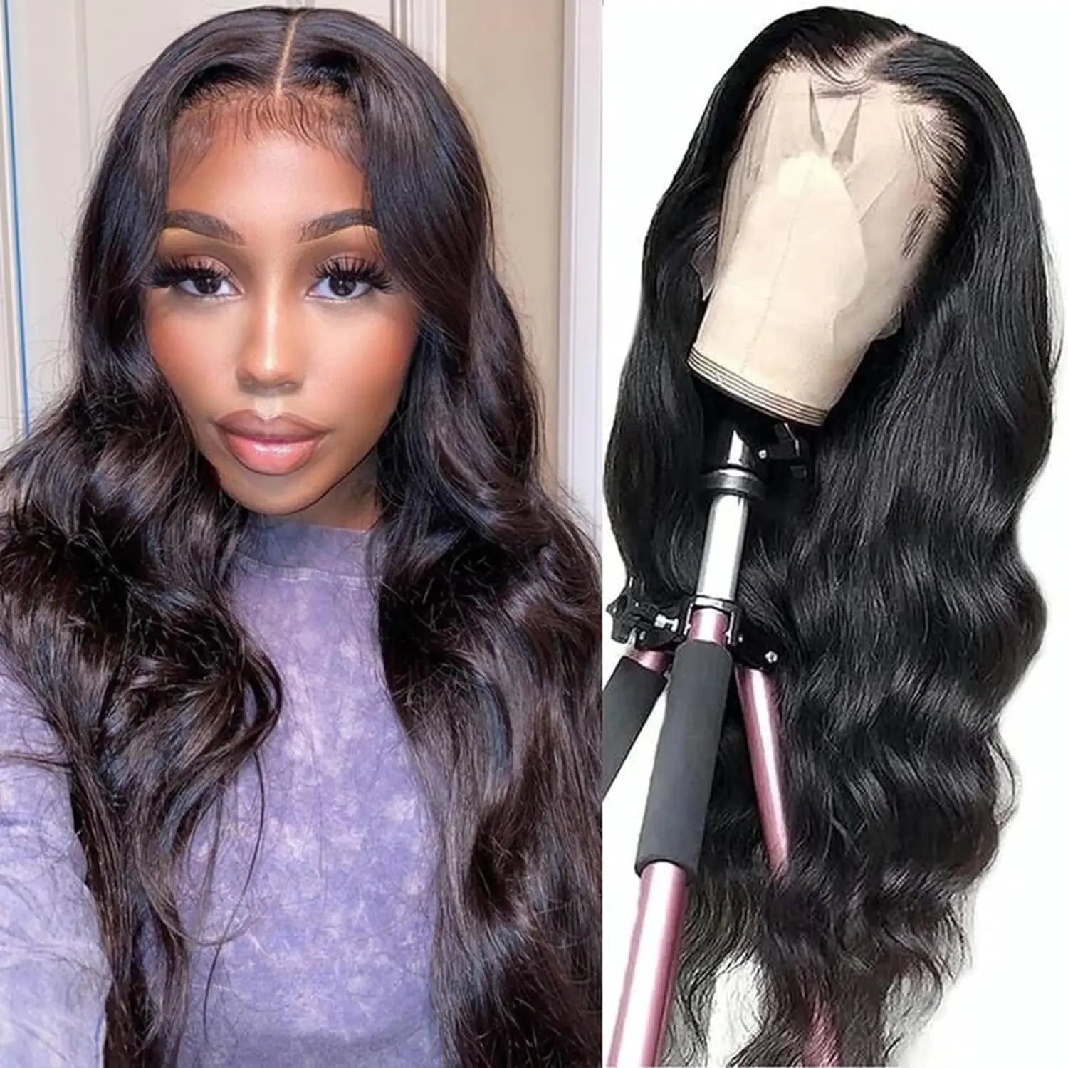 Perruque Lace Front Wig Body Wave Brésilienne Naturelle, Cheveux Humains, Pre-Plucked, HD, 13x4, 13x6, 26 28 Pouces, 180%, pour Femme