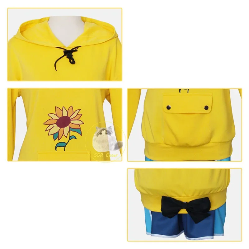 Anime Ohto Ai Cosplay Wonder Egg Priority Cosplay Costumes Hoodie Yellow Sunflower Pullover Sweatshirt Shorts Wig Hairpin Women