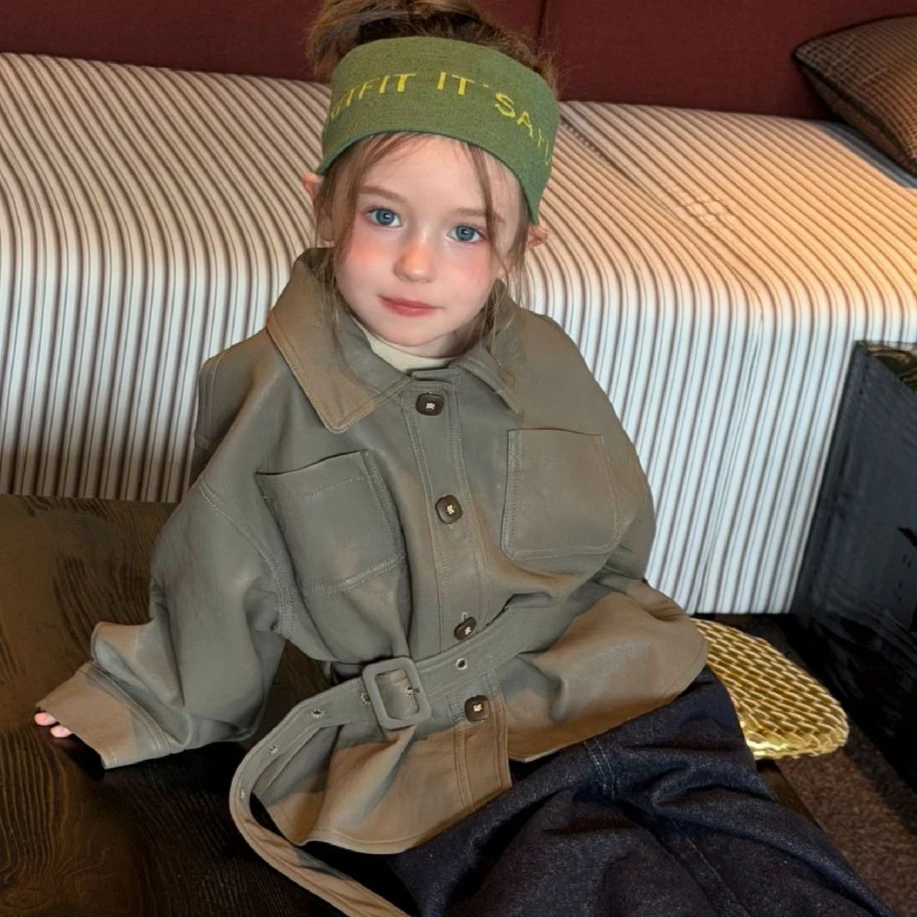 Girls' Coat 2026 Spring and Autumn New Children's Clothing Korean Style Baby Sweet Cool Foreign Style Leather Jacket