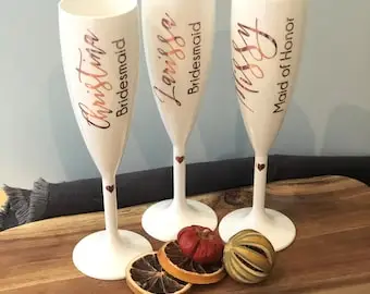 Personalisierte Champagnerflöte, weißes Prosecco-Glas, individuelle Brautjungfer, Weinbecher, Party, Acryl, Kelch, Braut, Urlaubsgeschenke für Sie – Detail 1