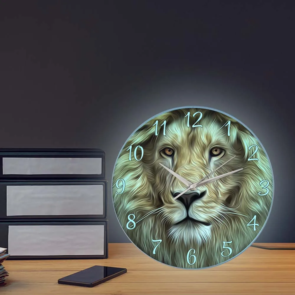 Lion Face Wild Animal Modern Design LED Wall Clock For Living Room Jungle Wildlife Home Decor Safari Neon Light Sign Wall Watch