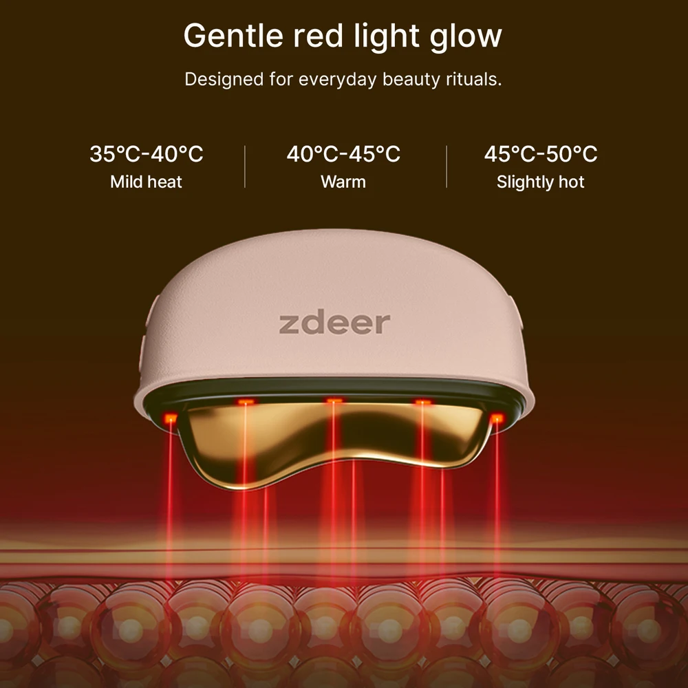 ZDEER GS5 Electric Gua Sha Massager, Heated Brass Vibration Sculpt Tool, Red Light Skin Firming Device, Gift For Women & 4 Oils