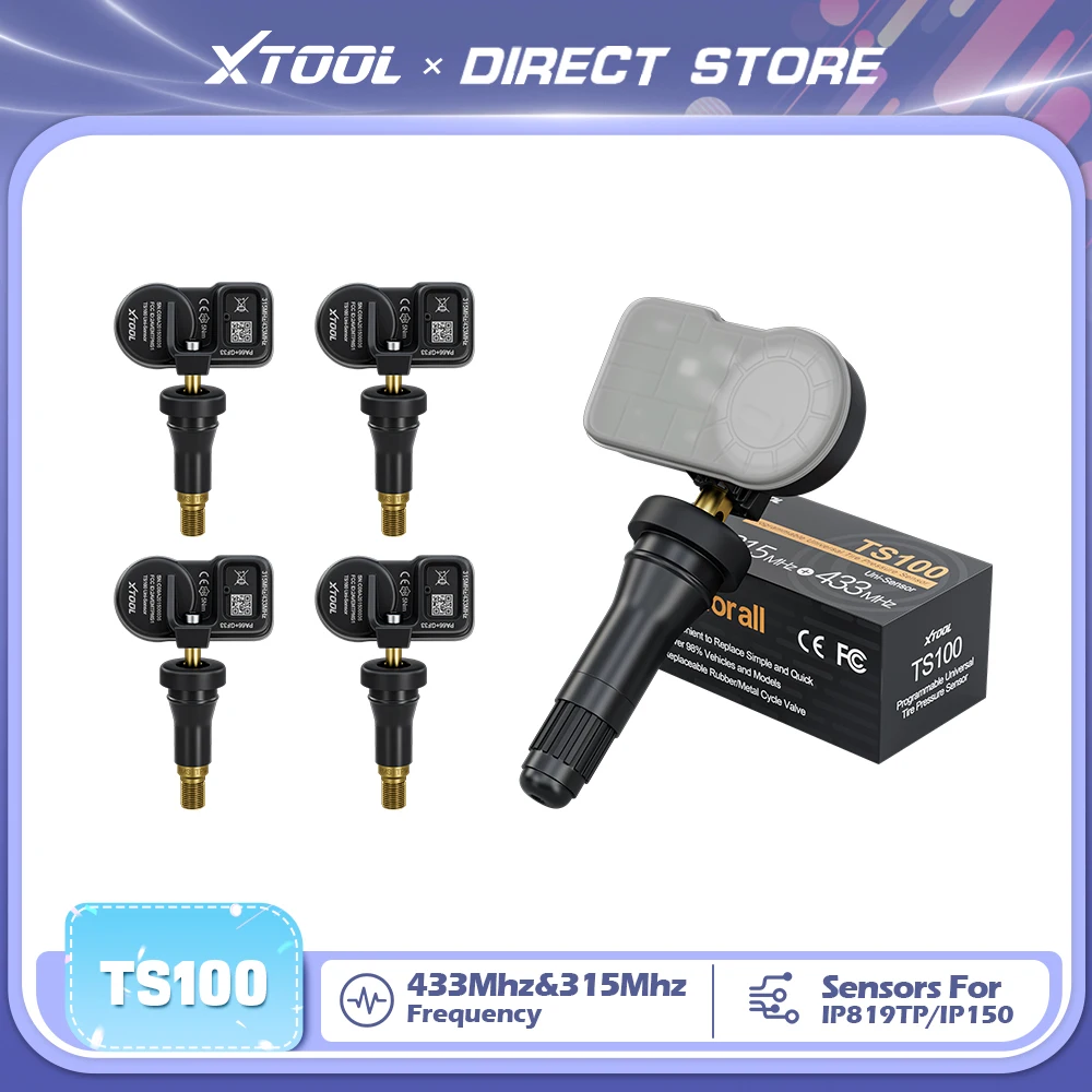 XTOOL TS100 TPMS Sensor Rubber Version 433MHZ & 315MHZ Tire Pressure Sensor Monitor Tester Tools Work With XTOOL TP150 IP819TP