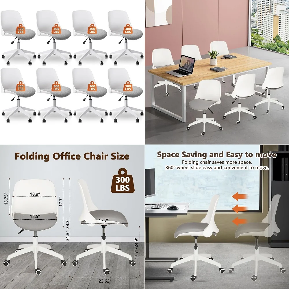 

Office Foldable Desk Chair with Wheels Adjustable Swivel Rolling Task Chair for Home Offiice Computer 8 Pack