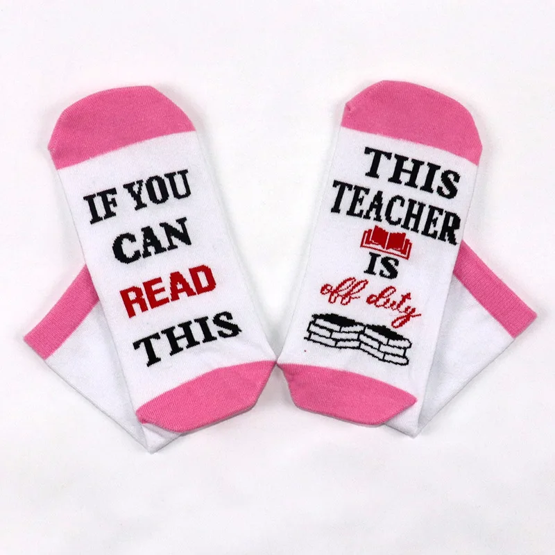 10 pairs of popular cross-border teachers' cotton midsole socks with letter jacquard on the soles of the feet, creative sports s