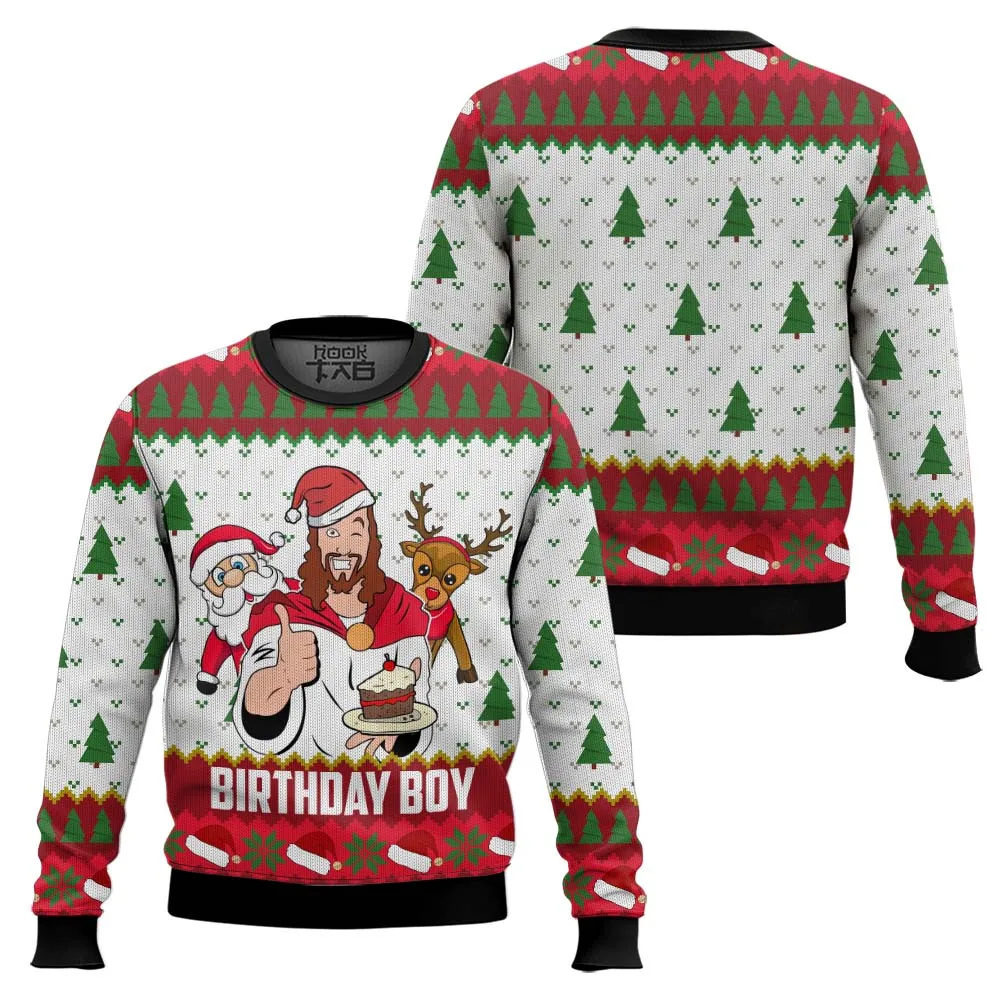 Aniversário menino jesus feio camisola de natal engraçado festa de férias pulôver jumper plus size suéteres para homens mulheres xams presente 2026
