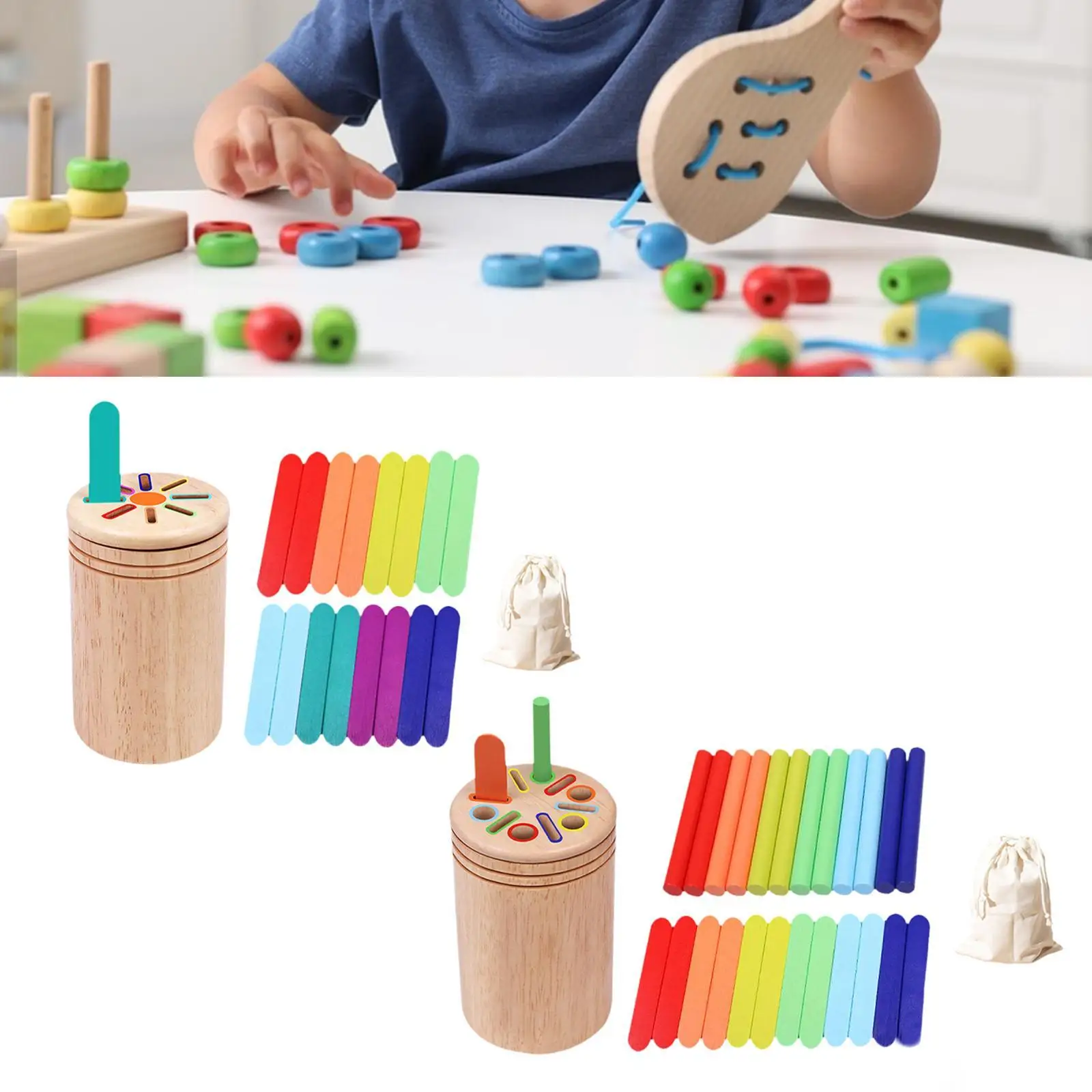 Color Sorting Sticks Wooden Montessori Educational Toy for Toddlers 1-3 Year Old Sensory Matching Game for Fine Motor Skills