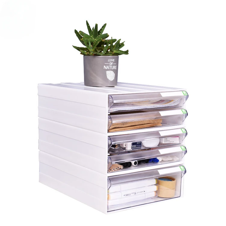 White Office Drawer Box File A4 Size Tabletop Desk Organizer Multi Layer Storage