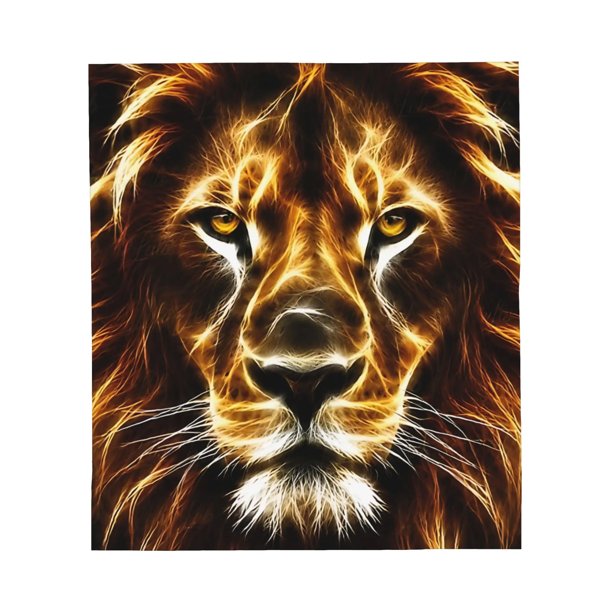 1PC Electric Lion King Of  Glowing Fractal Wildlife Blanket Throw Blanket Novelty Warm Blanket All Season Gift