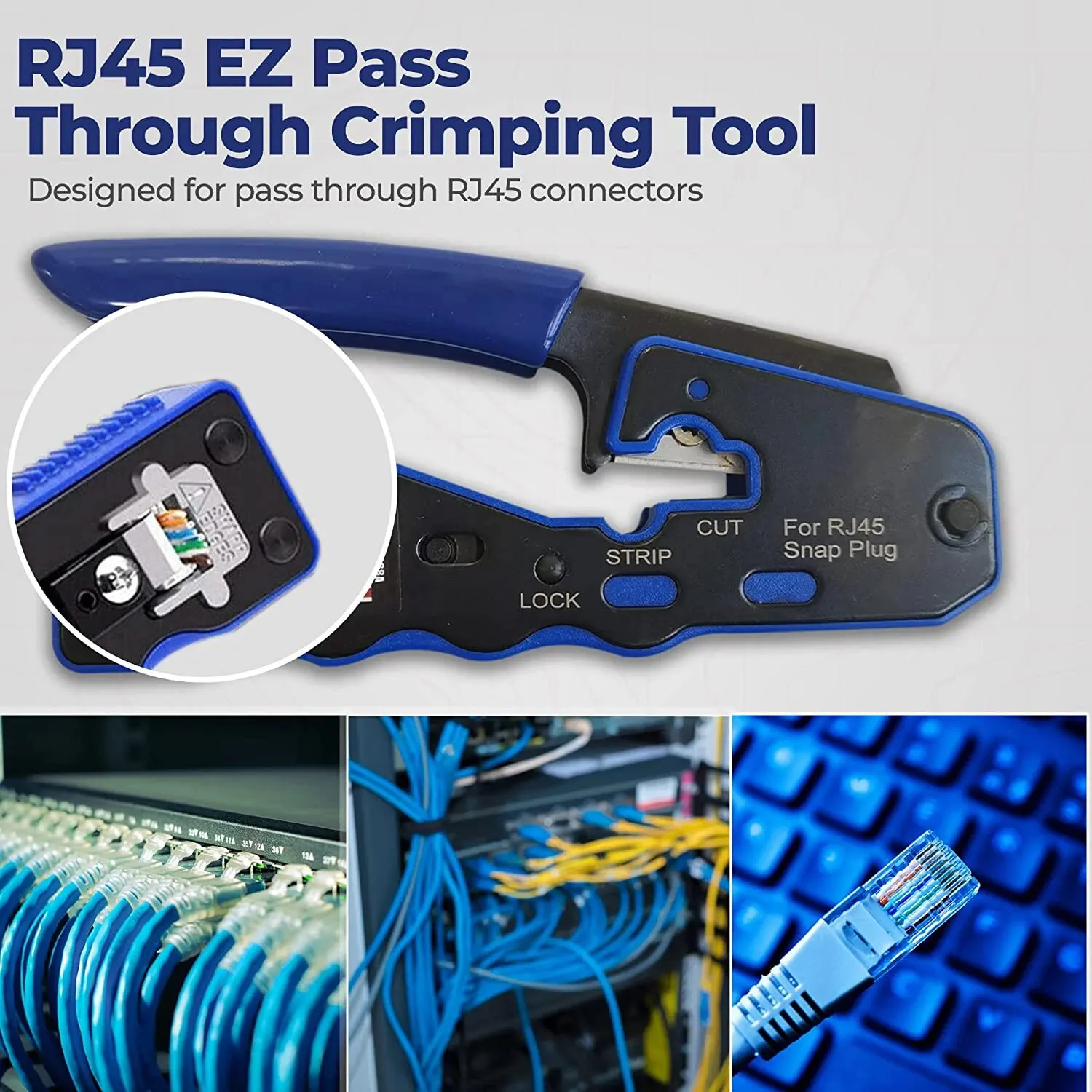 RJ45 Crimp Tool Pass Through Crimper Cutter for Cat6a Cat6 Cat5 Cat5e 8P8C Modular Connector Ethernet All-in-one Wire Tool