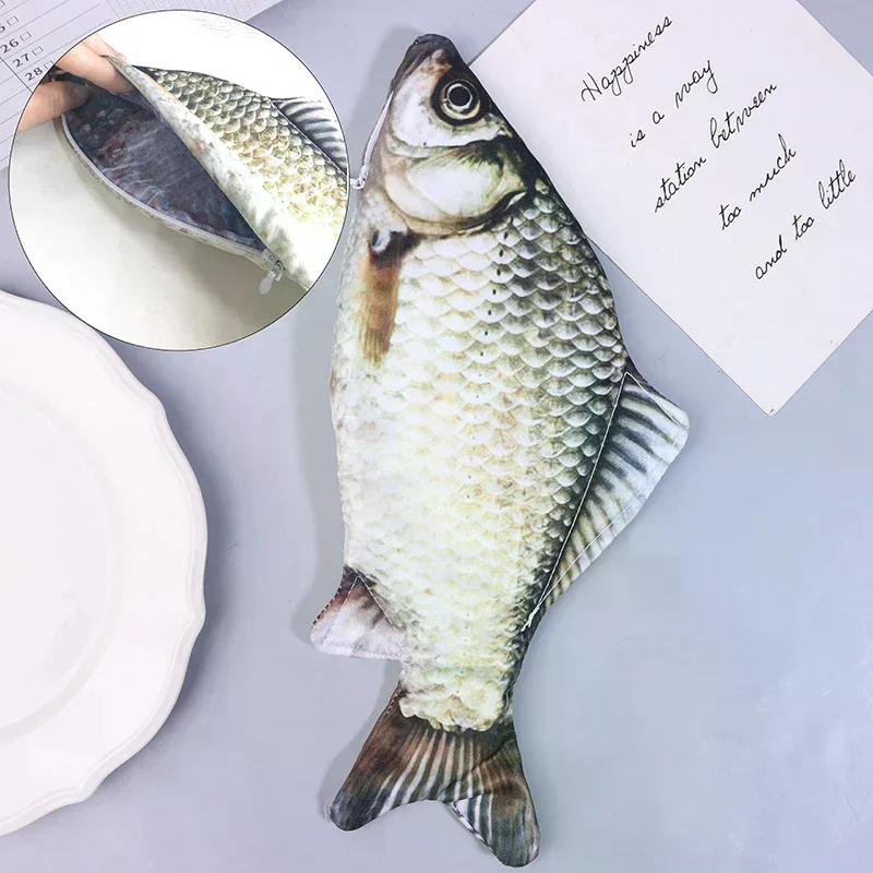 Crucian Carp Pen Bag Realistic Fish Shape Make-up Pouch Pen Pencil Case With Zipper Back To School Pencil Pouch Pencil Bag