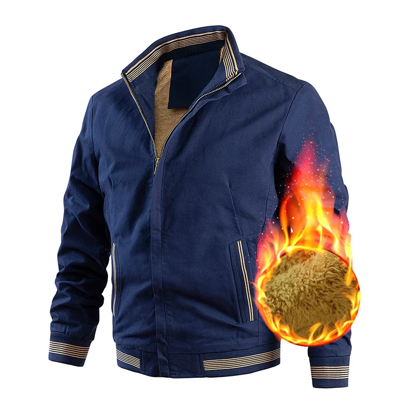 Men's Casual Plus-Size Fleece Jacket New Cotton Washed Baseball Coat Comfortable Outerwear