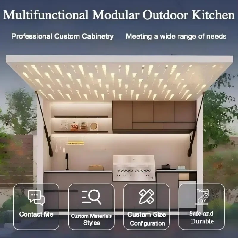 304 Stainless Steel Eco-Friendly Modern Outdoor Modular Kitchen Island Cabinet Sink Marble Countertop MDF Carcase Acrylic Finish