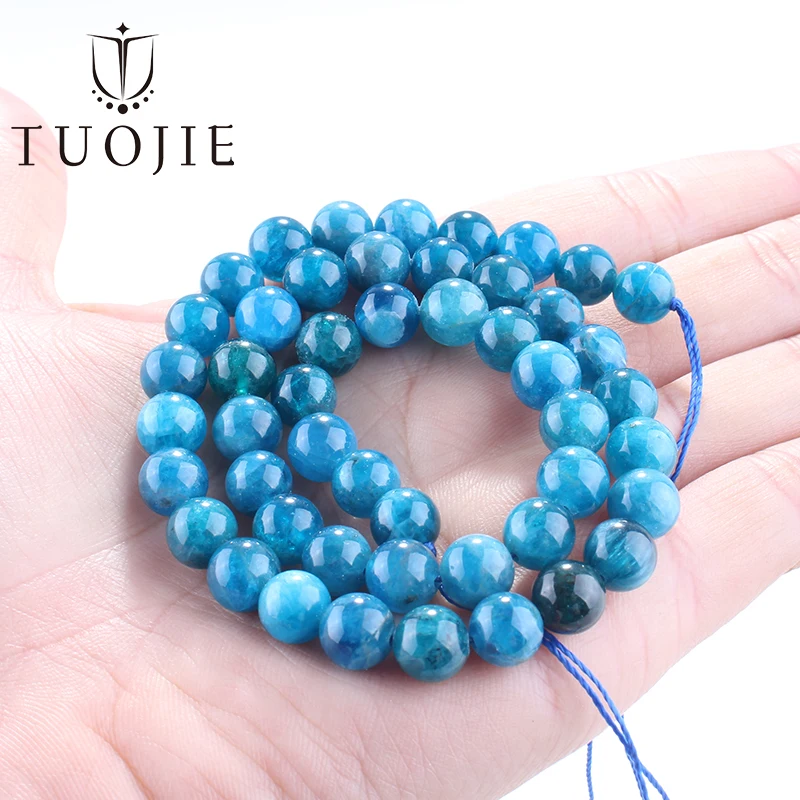 

7A Really Natural Stone Blue Apatite Round Loose Smooth Beads For Jewelry Making Diy Bracelet Necklace Accessories 6 8 10MM