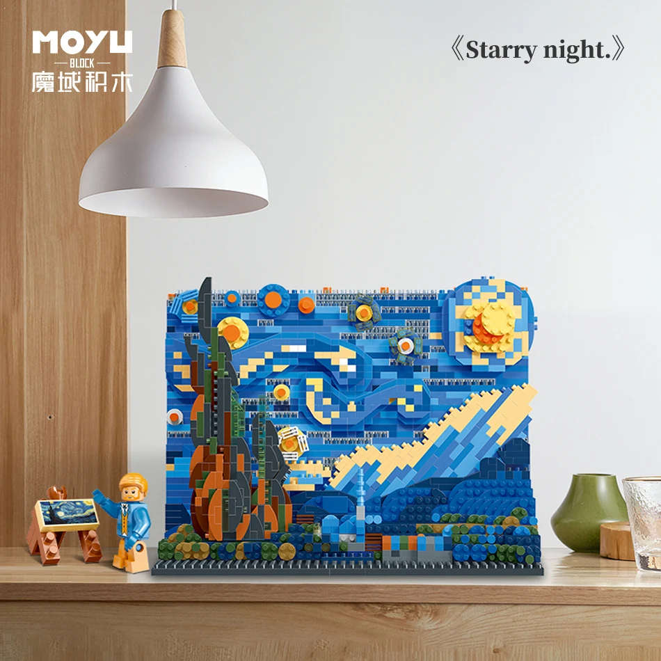 Creative Art Van Gogh Paintings 3D The Starry Night MOC The Great Wave of Kanagawa Micro Building Blocks Education Toys Kid Gift