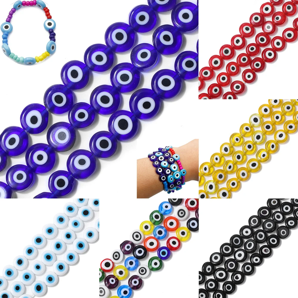 Rondelle Multicolor Evil Eye Beads Oval Charm Round Flat Glazed Glass Lampwork Turkish Eye Beads for Jewelry Making DIY Bracelet