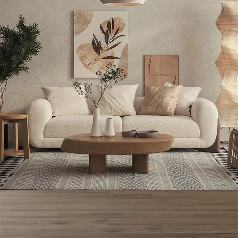 Nordic modern simple fabric Japanese wabi-sabi wind small apartment living room log color three-person sofa