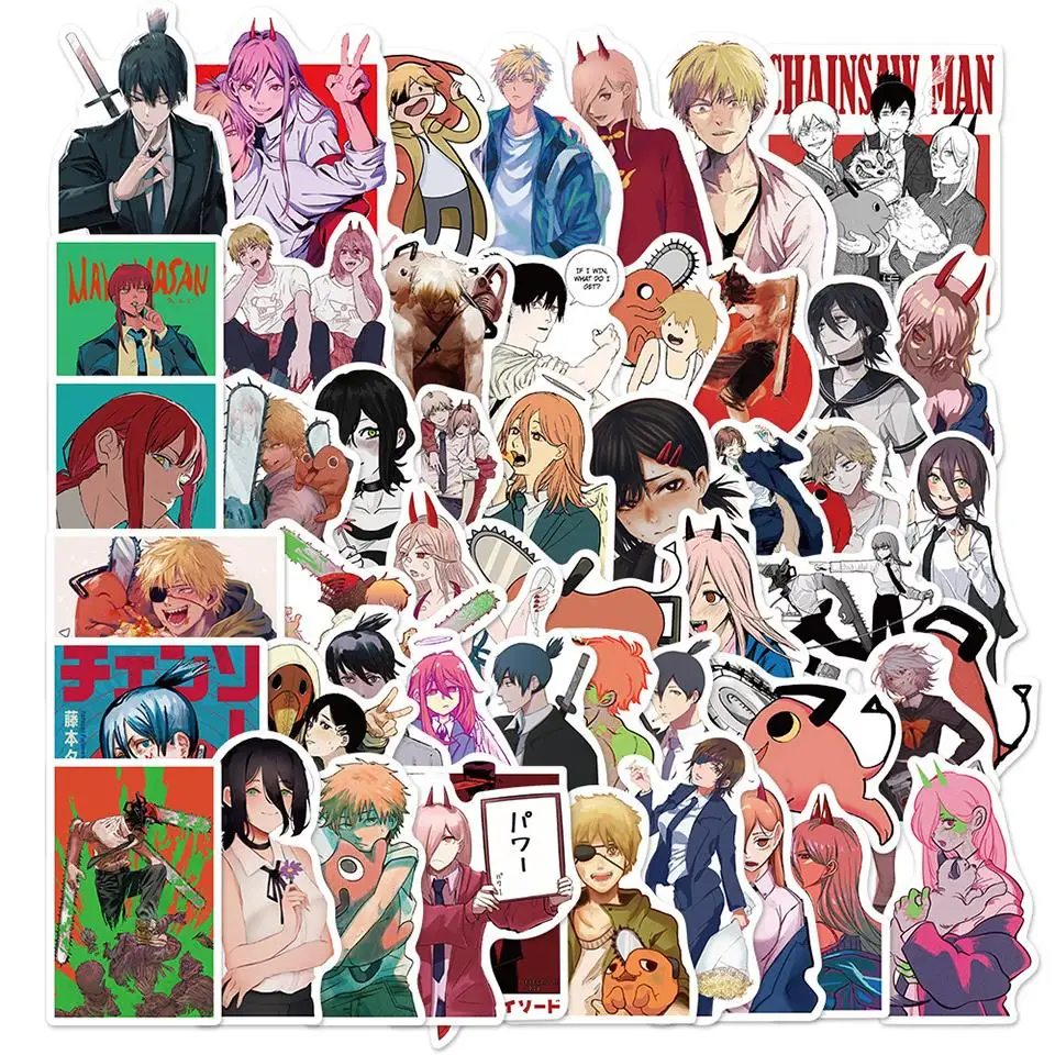 Chainsaw Man 50Pcs Scrapbooking Phone stickers Laptop Stationery Diary Notepad seal Book Denji Pochita Makima Hayakawa Aki AZ208