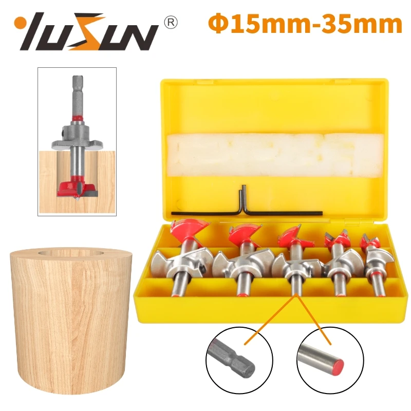 YUSUN 5PCS D15MM-35MM Hinge BORING BITS Router Bit Woodworking Milling Cutter For Wood Bit Face Mill Carbide Cutter End Mill