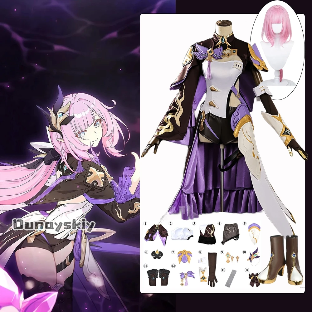 

Honkai Star Rail Elysia Cosplay Costume Elysia Pink Elf Lady Outfit Women's Dresses Full Set Anime Outfits Wig Suits Prop Suits