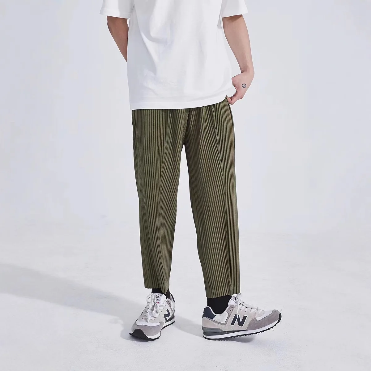 مياكي 2025 جديد الربيع والصيف للطي مطوي تسع نقاط السراويل مطوي منتصف التماس مستقيم قطرة السراويل الطية غير رسمية الرجال السراويل #3