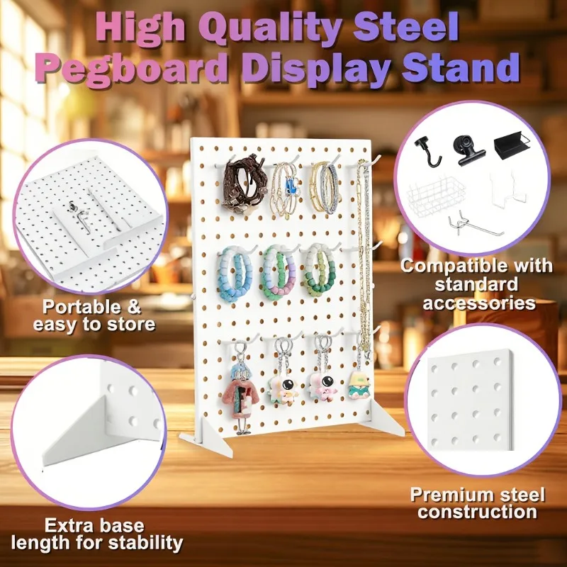 43.18cm X 33.02cm Metal Pegboard Jewelry Display Stand with Hooks White Hole Board Necklace Earrings Keychain Rack Display Shelf