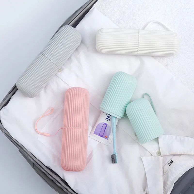 

Travel Toothbrush Case Bathroom Brushing Striped Portable Mug Cup Household Toothpaste Storage Holders Canister Organizer