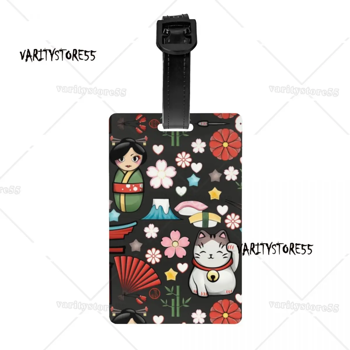 Kawaii Maneki Neko Lucky Cat Luggage Tag Japanese Geisha Art Travel Bag Suitcase Privacy Cover ID Label