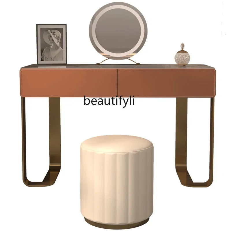 

x11Light Luxury Dressing Table Master Bedroom Dresser Bright Stone Plate Desktop Saddle Italian Style
