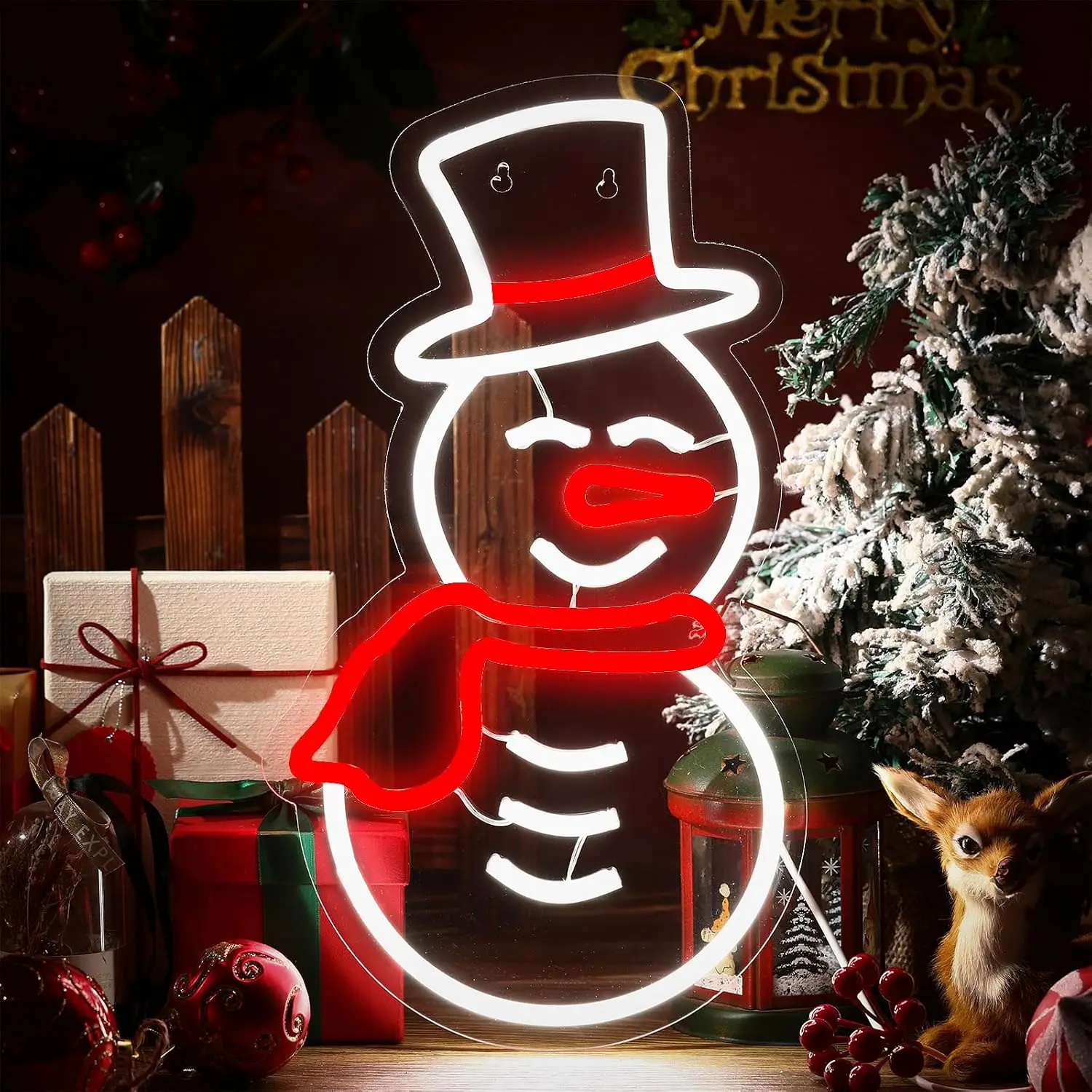 Snowman Neon Sign Christmas Winter LED Neon Light Xmas Party Bar Gaming Room Bedroom Window Home Decor Gift USB Powered