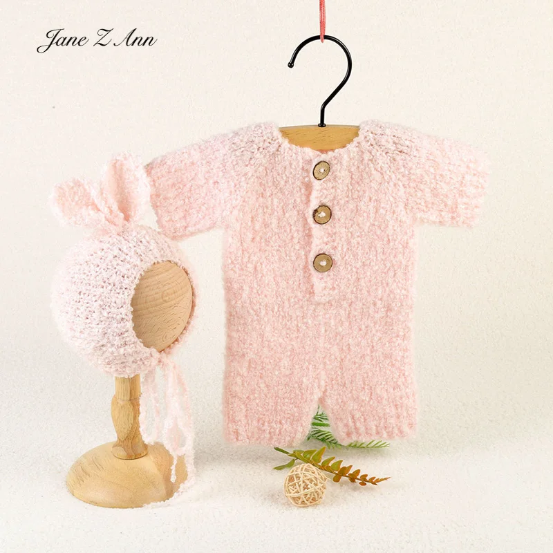 Newborn baby photoshoot clothes infant cute bunny costume bonnet+jumpsuit studio shooting outfits multi-colors twins