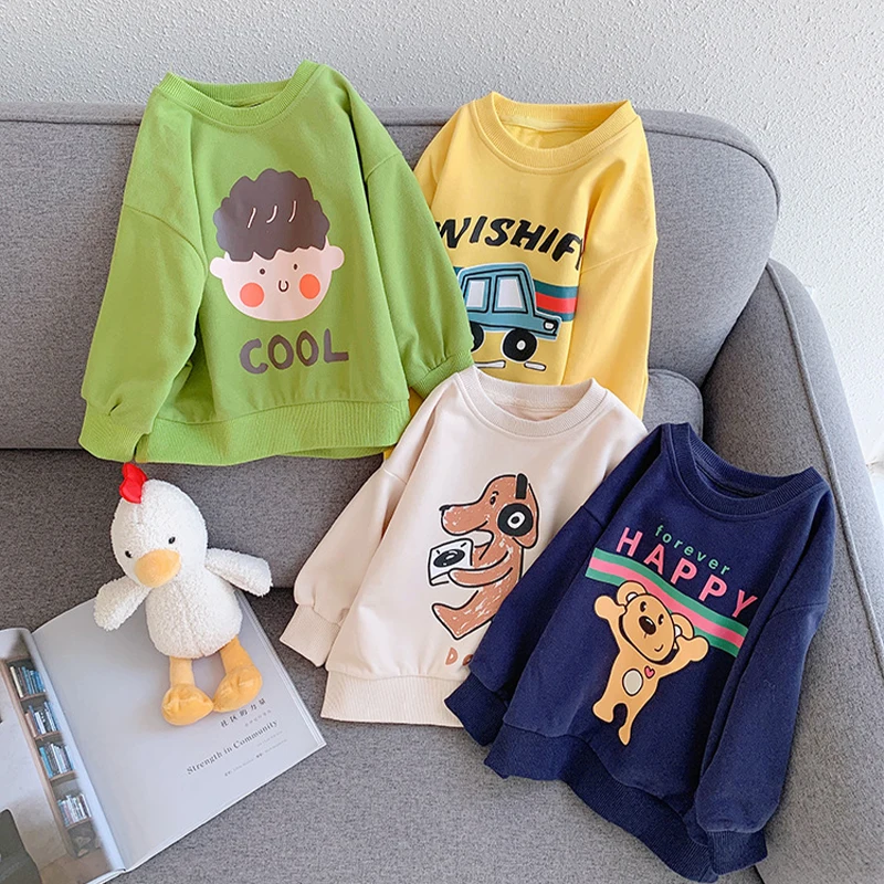 Child Cartoon Hoodies Toddler Beige Spring Long Sleeve Pullover Tops Baby Boys Casual Fashion Sports Sweatshirts Autumn Costume image 3