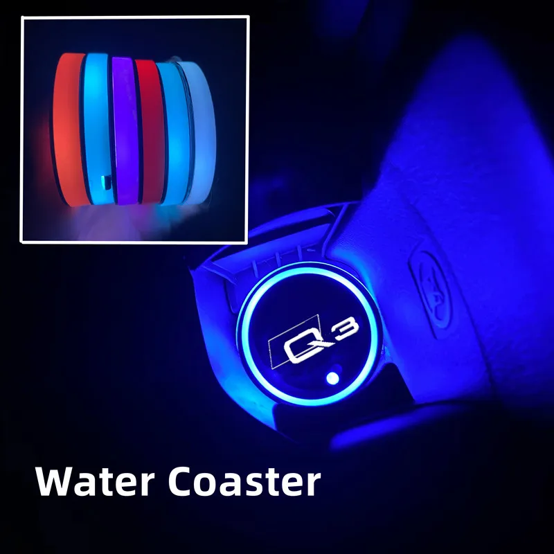 

7 Colorful USB Led Atmosphere Light Cup Luminous Coaster Holder For Audi Q3 F3B 8UB 8UG Auto Accessories