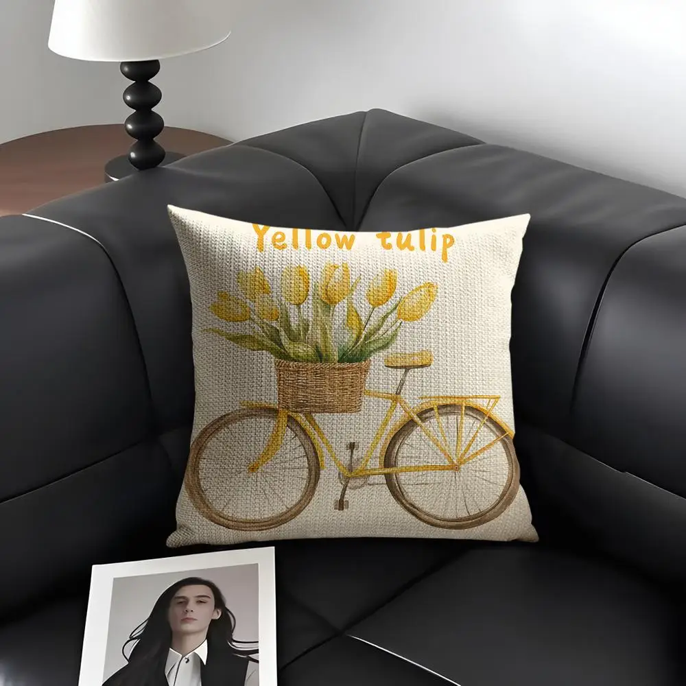 Warm Yellow Tulips Cushion Cover Natural Linen Organic Fabric Double-Sided Printing Breathable Perfect Gift For Decor