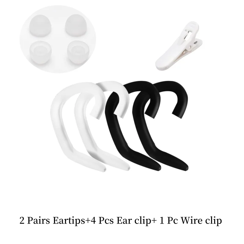 1 Set Replacement Ear Hooks for Wired Headset Earhook Clips Hook Loop + Silicone Earplug + Earphone Clamp Cable Clip